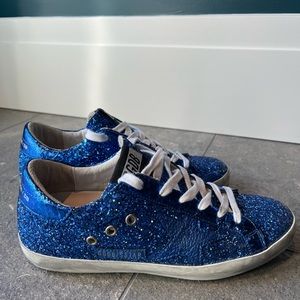 Like new Golden Goose blue glittered leather sneakers. Size 38.